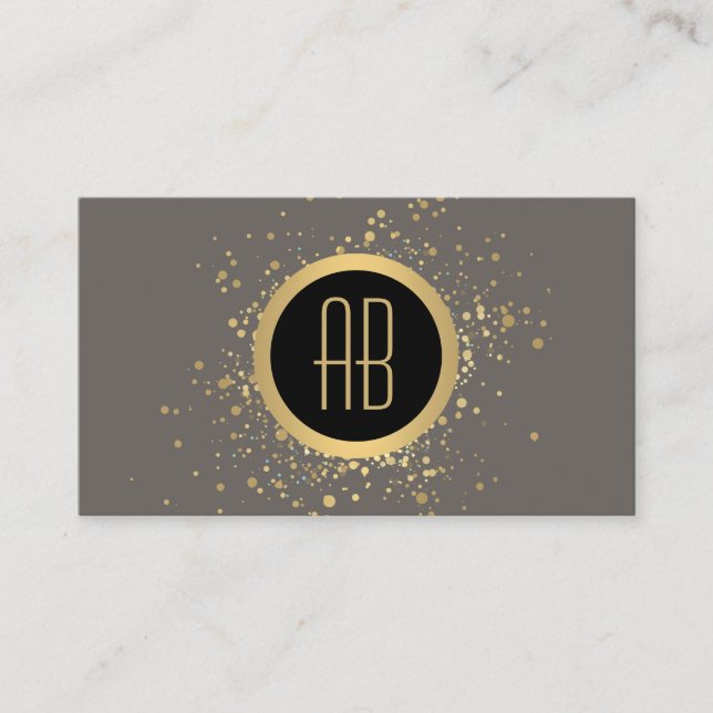 Gold Confetti Cercle Monogramme Carte de visite gr (Devant)