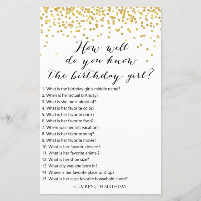 Gold Confetti Comme vous connaissez bien fille d'a (Devant)