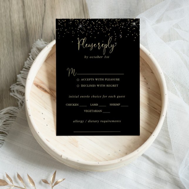Gold Confetti Fancy Mariage Menu Choix RSVP (Créateur téléchargé)