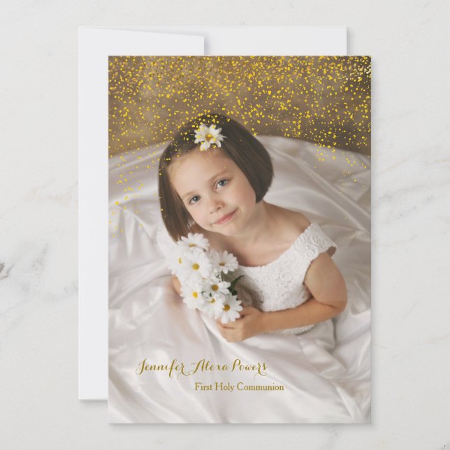 Gold Confetti Fist Holy Communion Invitation (Devant)