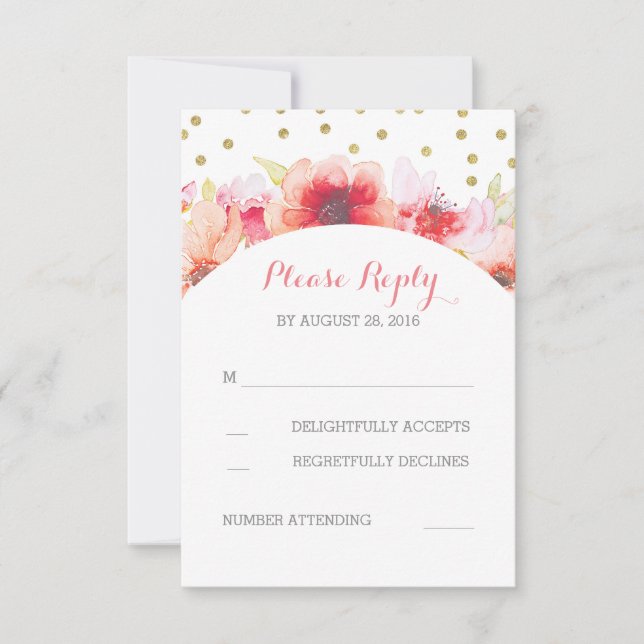 Gold Confetti Floral Aquarelle rose pâle RSVP (Devant)