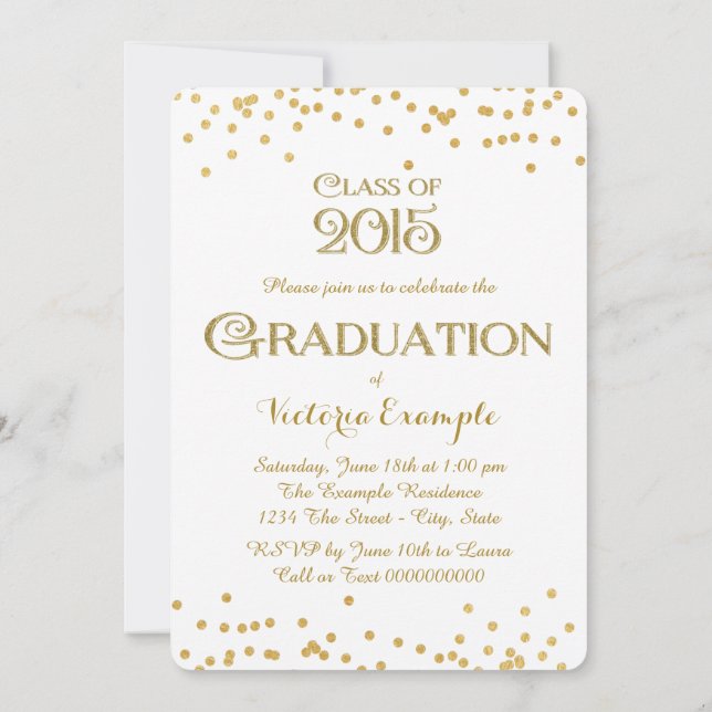 Gold Confetti Graduation Faire-part (Dos)