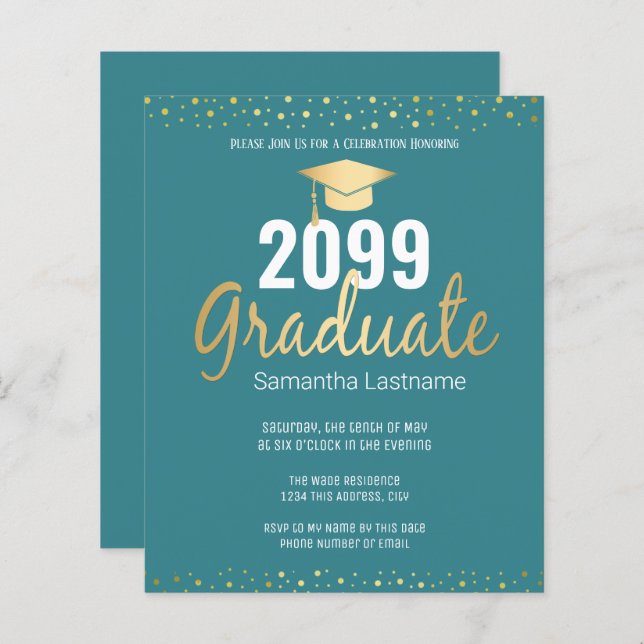 Gold Confetti Graduation Party Invitation (Devant / Derrière)