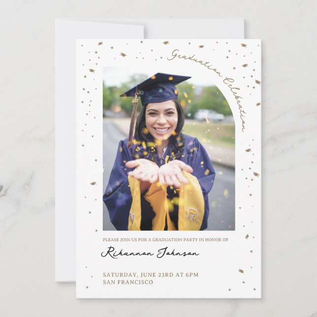 Gold Confetti Graduation Party Invitation (Devant)