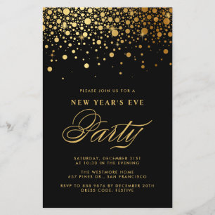 Gold Confetti Invitation de réveillon du Nouvel An