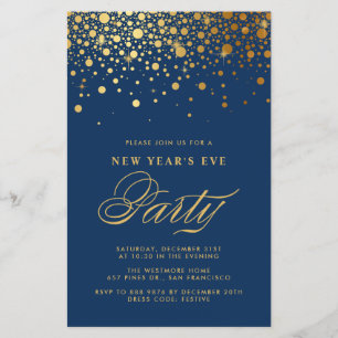 Gold Confetti Marine Bleu Nouvel An Invitation de