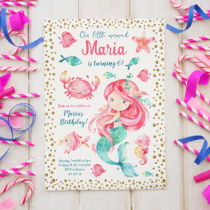Gold confetti Mermaid Invitation d'anniversaire