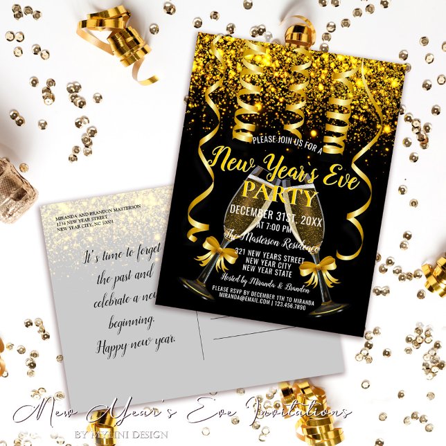 Gold Confetti Nouvel An`s Eve Party Invitation (Créateur téléchargé)