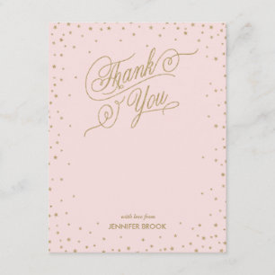 Gold Confetti Stars Carte de remerciements rose