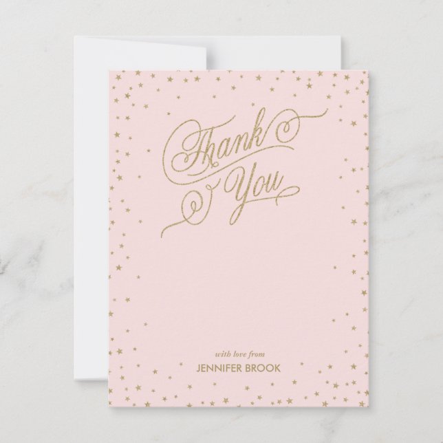 Gold Confetti Stars Carte de remerciements rose (Devant)
