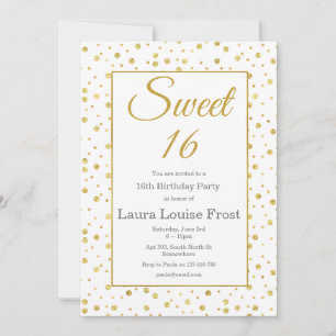 Gold Confetti Sweet 16 Anniversaire Invitation