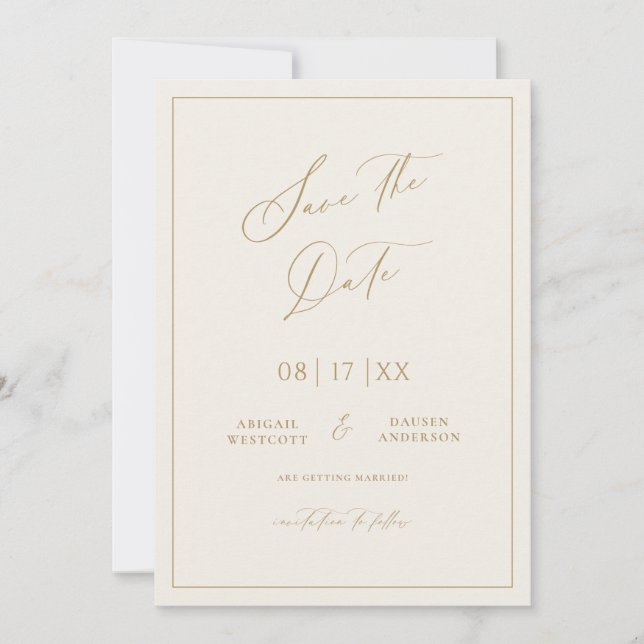 Gold & Cream Enregistrer le Faire-part Mariage dat (Devant)