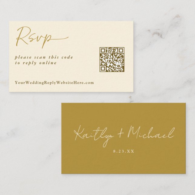 Gold Cream Wedding RSVP Répondre Carte en ligne Mo (Devant / Derrière)