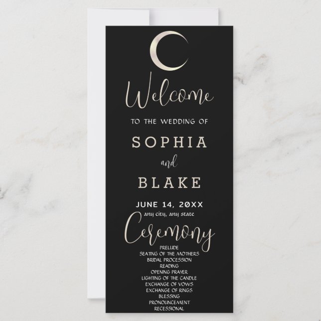 Gold Crescent Moon Celestial Black Wedding Program (Devant)