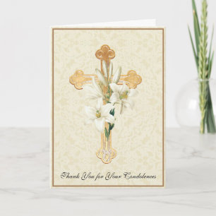 Gold Cross Lilies Christian Condolence Merci
