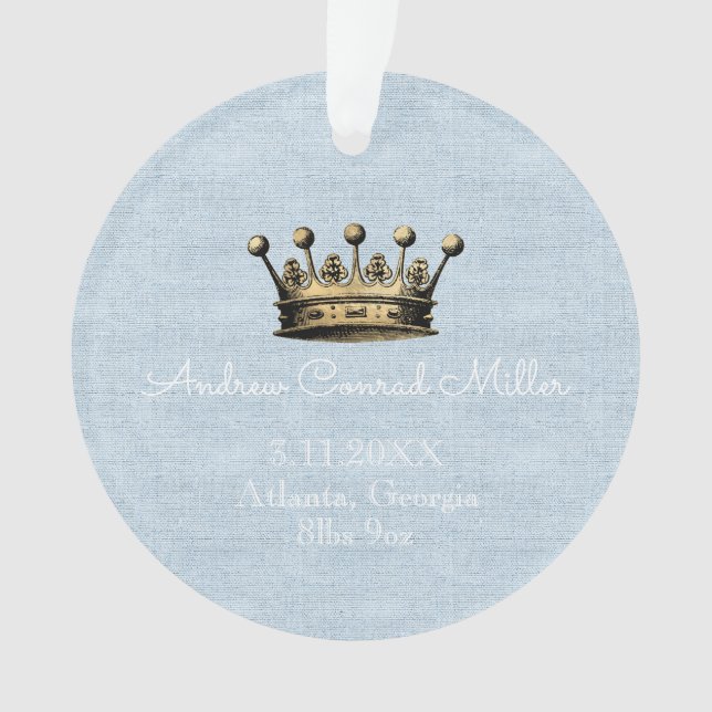 Gold Crown Blue Baby Boy Faire-part de naissance (devant)