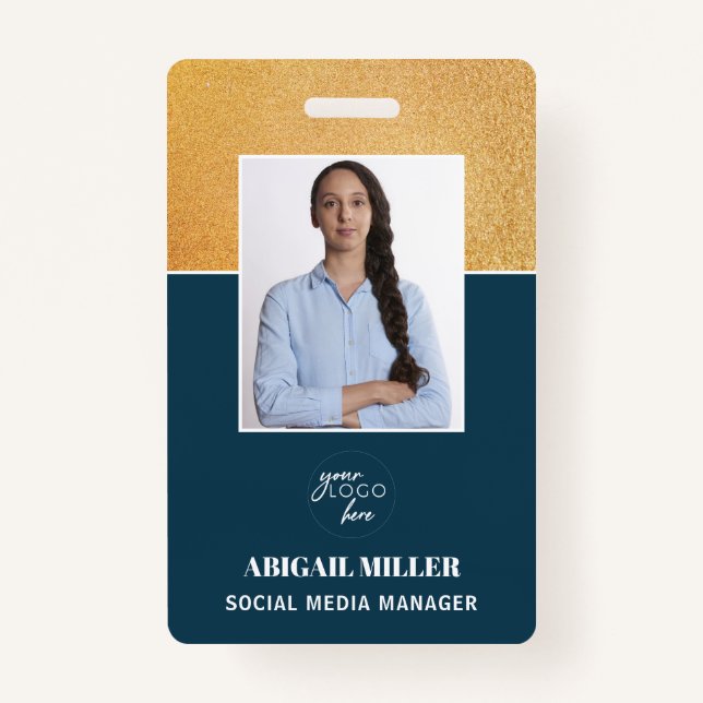 Gold Custom Employé Photo Nom et logo ID Badge (Devant)
