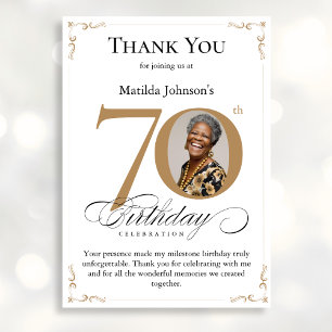 Gold Custom Photo 70e Carte de remerciements anniv