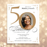 Gold Custom Photo Budget 50th Birthday Invitation<br><div class="desc">Gold Custom Photo Budget 50th Birthday Invitation. Et élégamment conçu invitation spéciale fête d'anniversaire,  avec une photo personnalisée de personne d'anniversaire et de calligraphie script avec des éléments florissants vintages. Assez simple pour s'adapter à une variété de thèmes et de couleurs ! Besoin d'aide ? Contactez-moi !</div>
