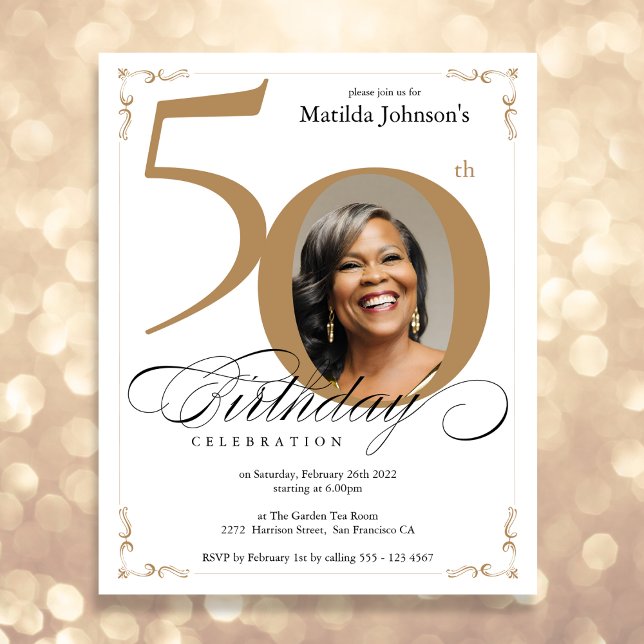 Gold Custom Photo Budget 50th Birthday Invitation (Mockup View)