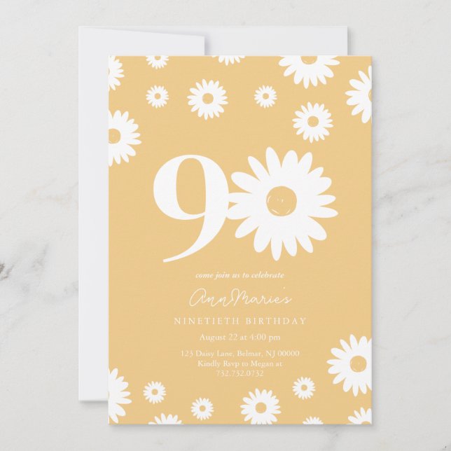 Gold Daisy 90th Birthday Invitation (Devant)