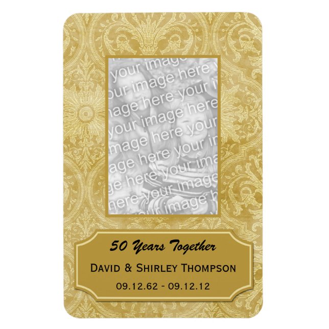 Gold Damask 50th Anniversary Photo Magnet (Vertical)