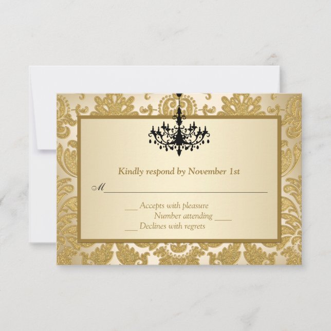 Gold Damask, Chandelier Anniversaire Carte de répo (Devant)