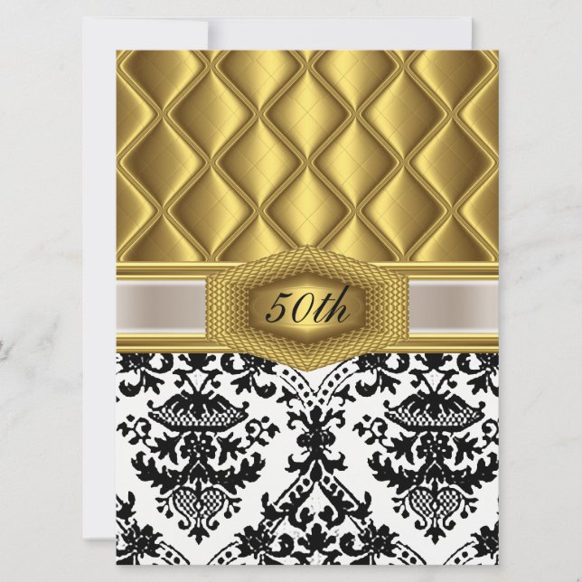 Gold Damask classique Invitation anniversaire (Devant)