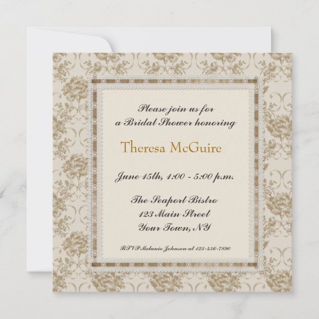 Gold Damask, Lace Frame Invitation (Devant)