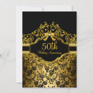 Gold Damask & Rose Invitation du 50e anniversaire