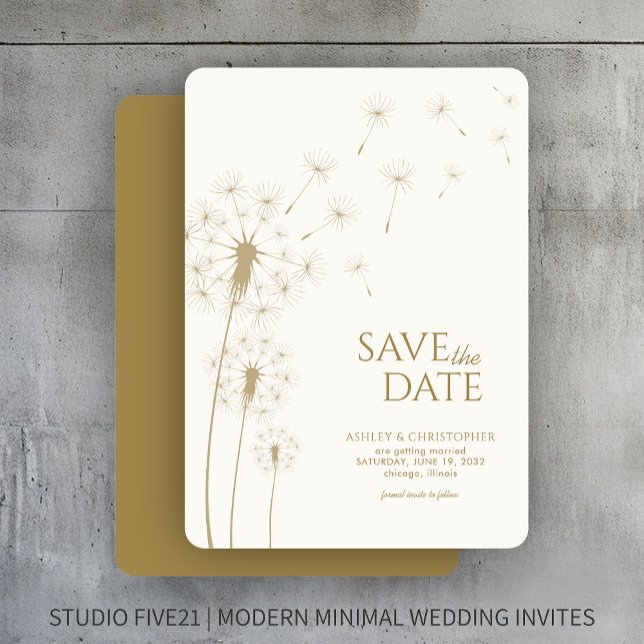 Gold Dandelion Wedding Enregistrer la carte Date (Créateur téléchargé)