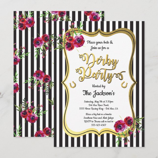 Gold Derby Horse racing Party Invitations (Devant / Derrière)
