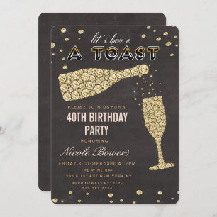 Gold Diamond Vin Verre Anniversaire Invitation