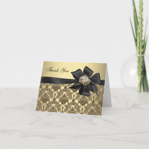 Gold Diamonds Black Damask Merci Cartes