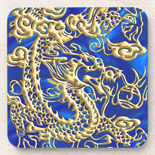 Gold Dragon Bleu Satin Dessous de verre Lush (Devant)