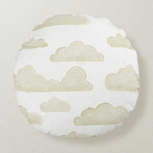 Gold Dreamtime Aquarelle Nuages Coussin rond