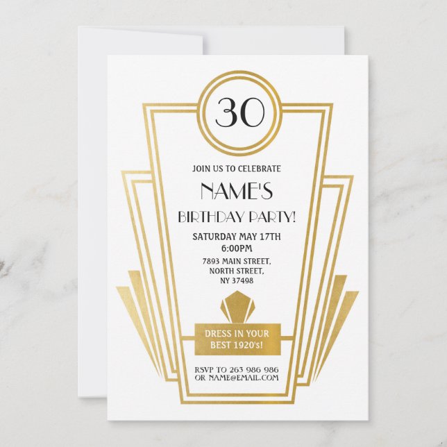 Gold du Gatsby Party, Invitation Art déco des anné (Devant)
