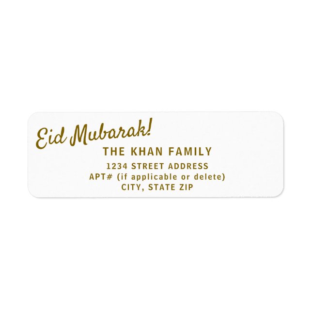 Gold Eid Moubarak Adresse de retour Sticker Étique (Devant)