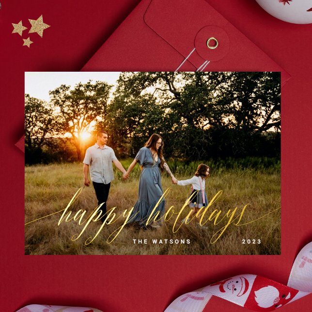 Gold Elegant Calligraphie Joyeux Vacances Foil (Créateur téléchargé)