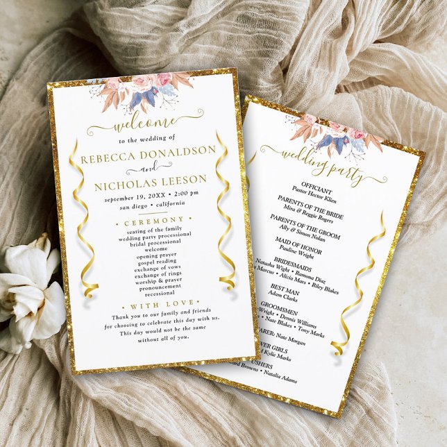Gold Elegant Calligraphy Wedding Programme (Créateur téléchargé)