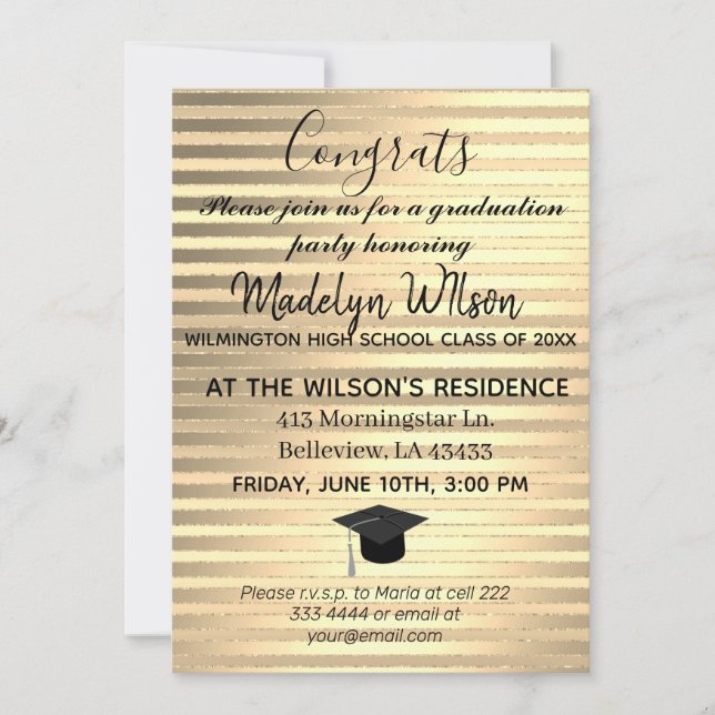 Gold Elegant Glam Graduation Invitation (Devant)