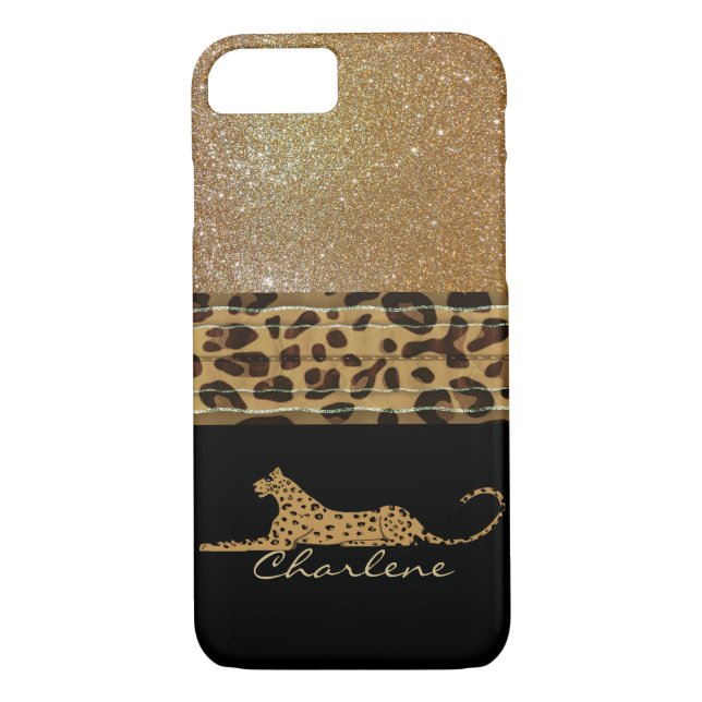 Gold et Black Leopard Custom iPhone 7 Coque (Dos)