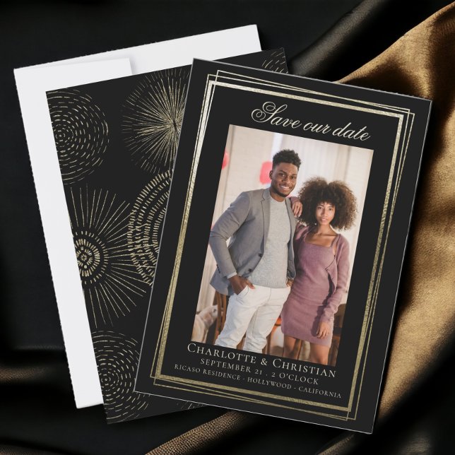 Gold et Black Modern Save Our Date Mariage (Gold and Black Modern Save Our Date Wedding. A combination of 40s and modern from Ricaso)