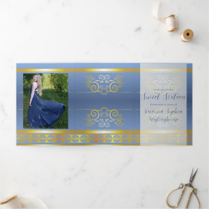 Gold et Blue Photo Sweet 16 Party Invitation