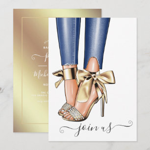 Gold et Denim Fashionista Bachelorette Invitation