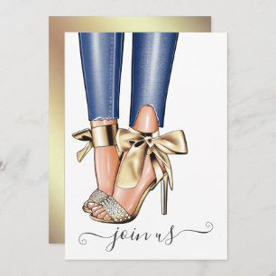 Gold et Denim Fashionista Bachelorette Invitation