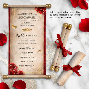 Gold et Red Quinceanera do-it-yourself Scroll Invi