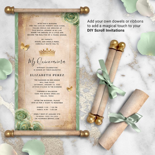 Gold et Sage Green Quince do-it-yourself Scroll In (How will you present your DIY scrolls? There are so many creative possibilities!)