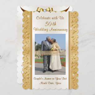 Gold et White Photo Invitations du 50e anniversair