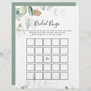Gold Eucalyptus Calligraphy Bride Bingo Jeu